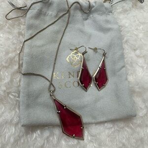 Olivia Gold Drop Earrings and Necklace in Berry Glass